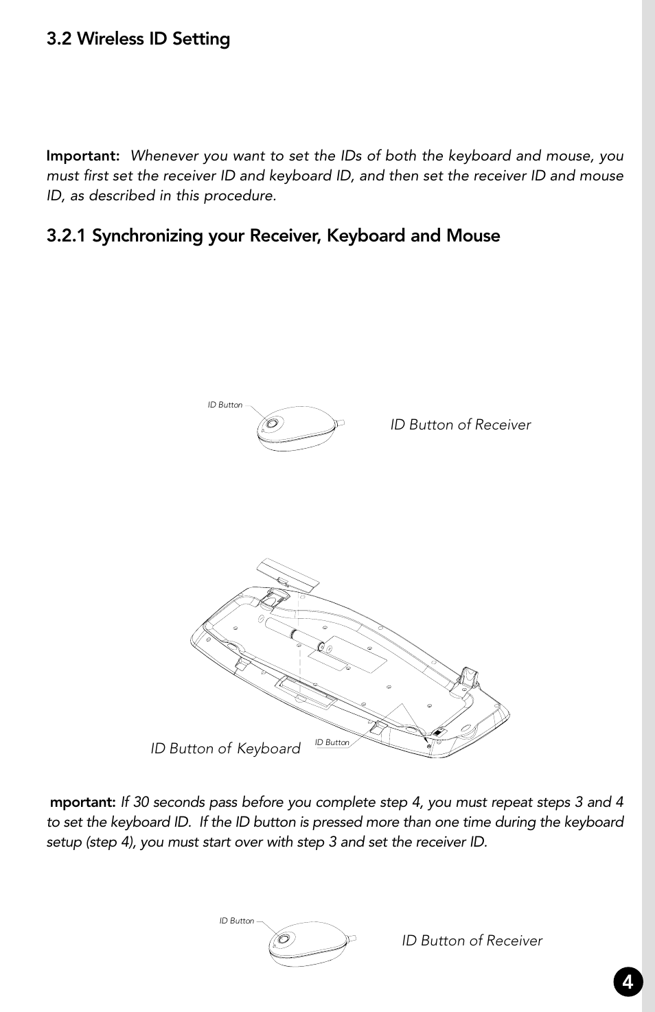 2 wireless id setting, 1 synchronizing your receiver, keyboard and mouse | Memorex RF7000 User Manual | Page 9 / 24