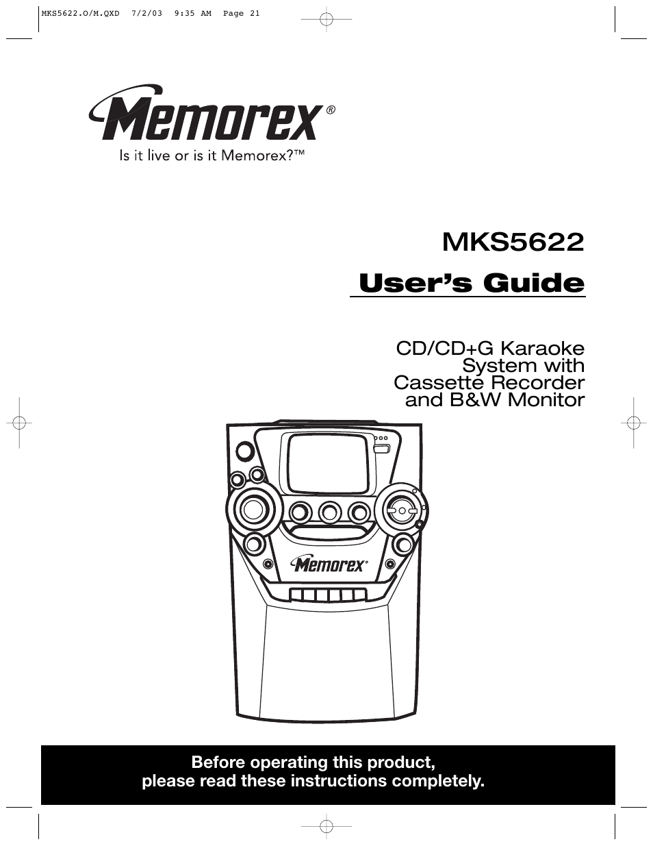 Memorex MKS5622 User Manual | 21 pages