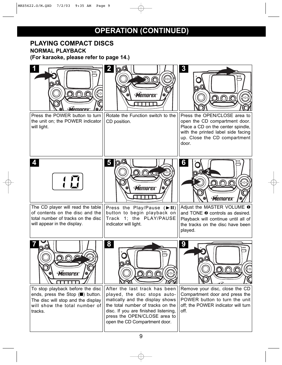 Operation (continued) | Memorex MKS5622 User Manual | Page 10 / 21