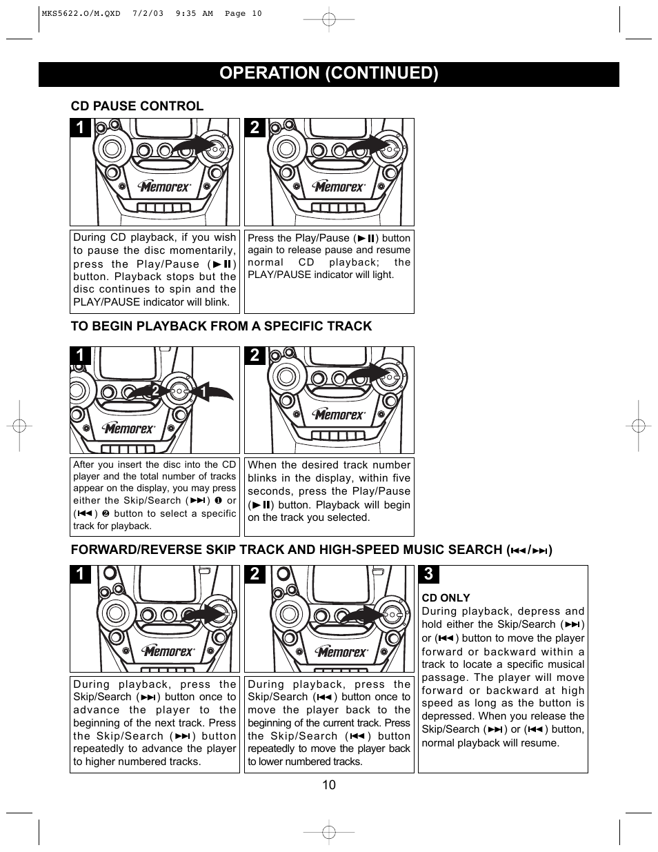 Operation (continued) | Memorex MKS5622 User Manual | Page 11 / 21