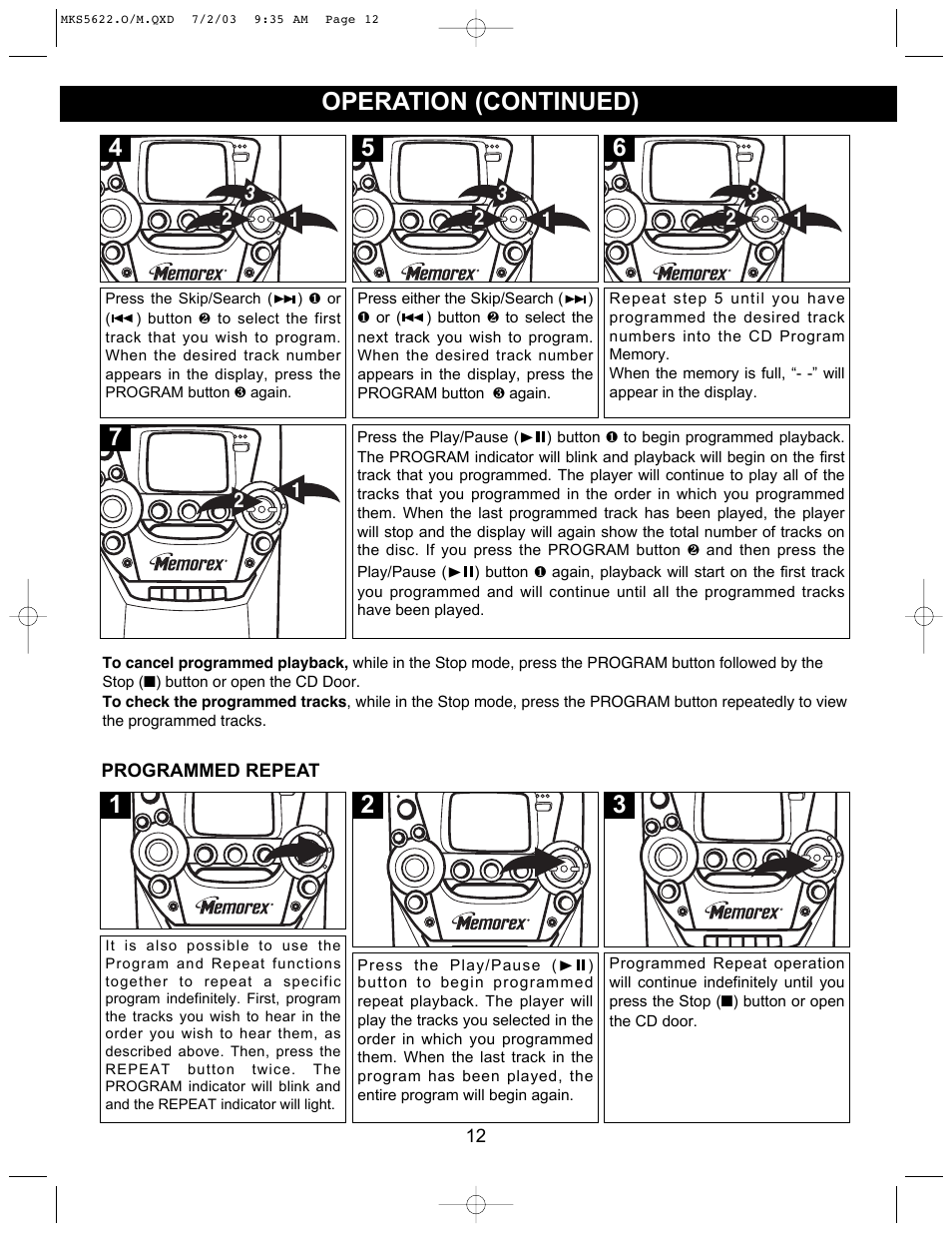7operation (continued) | Memorex MKS5622 User Manual | Page 13 / 21