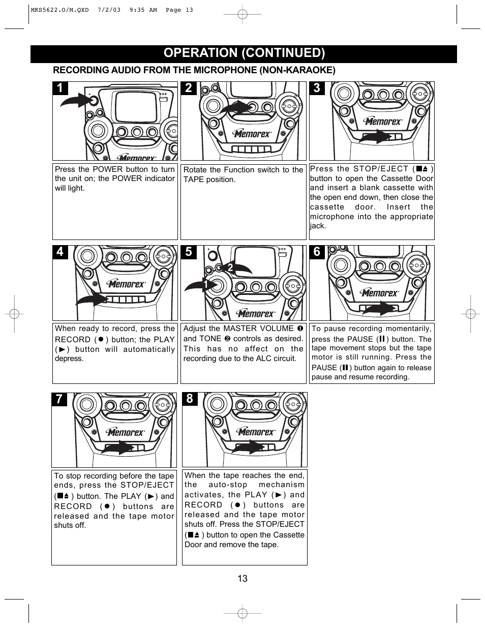Operation (continued) | Memorex MKS5622 User Manual | Page 14 / 21