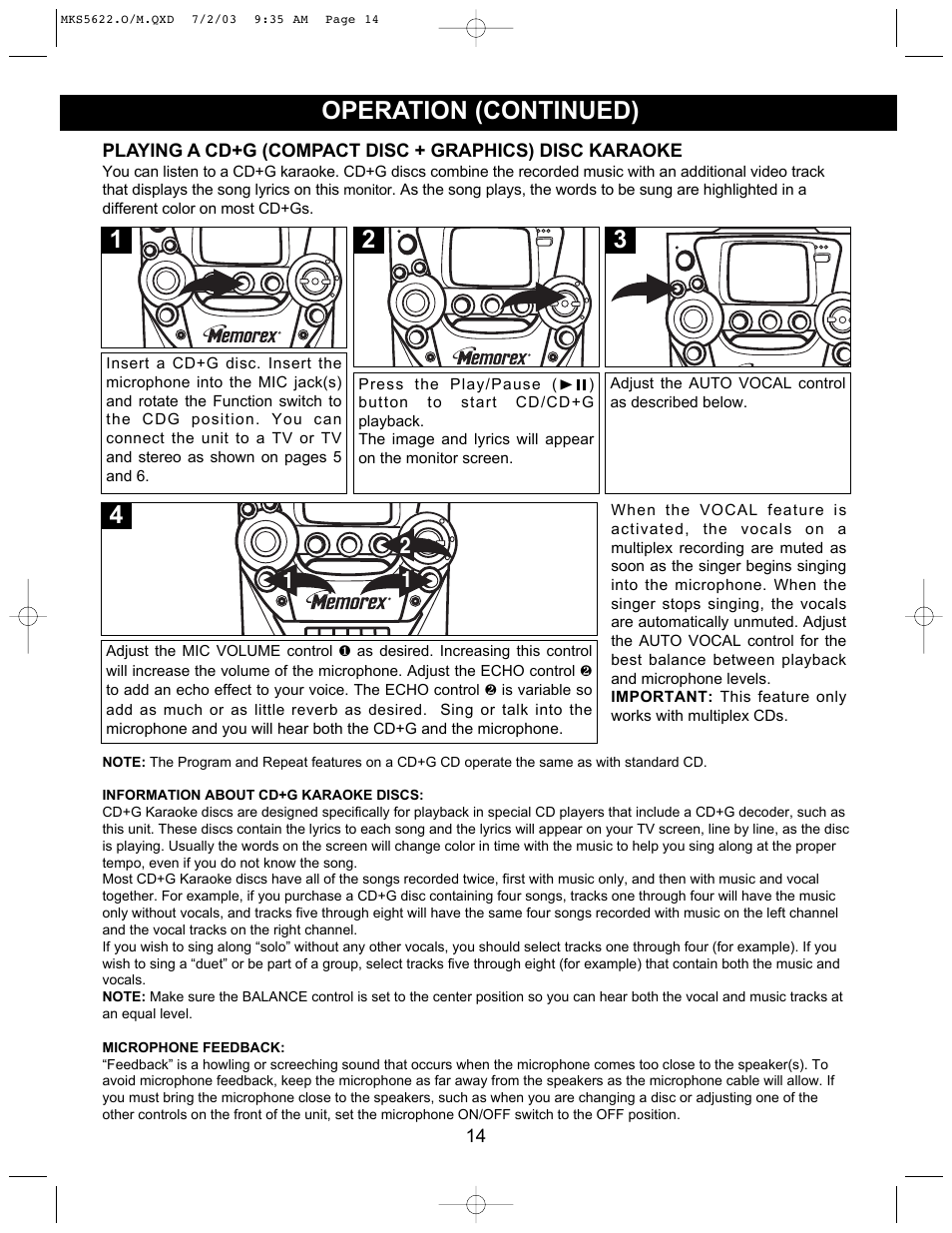 Operation (continued) | Memorex MKS5622 User Manual | Page 15 / 21