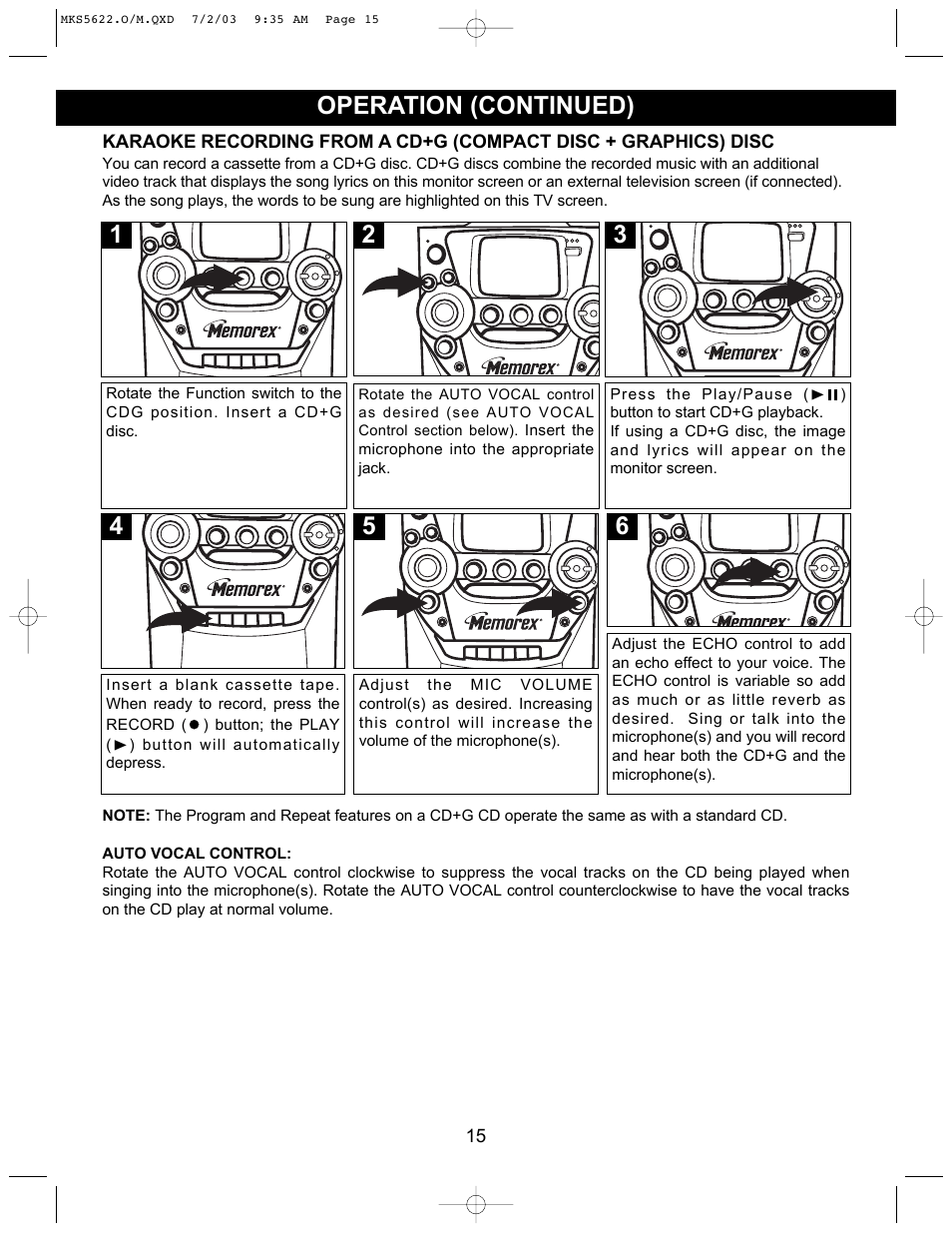 Operation (continued) | Memorex MKS5622 User Manual | Page 16 / 21