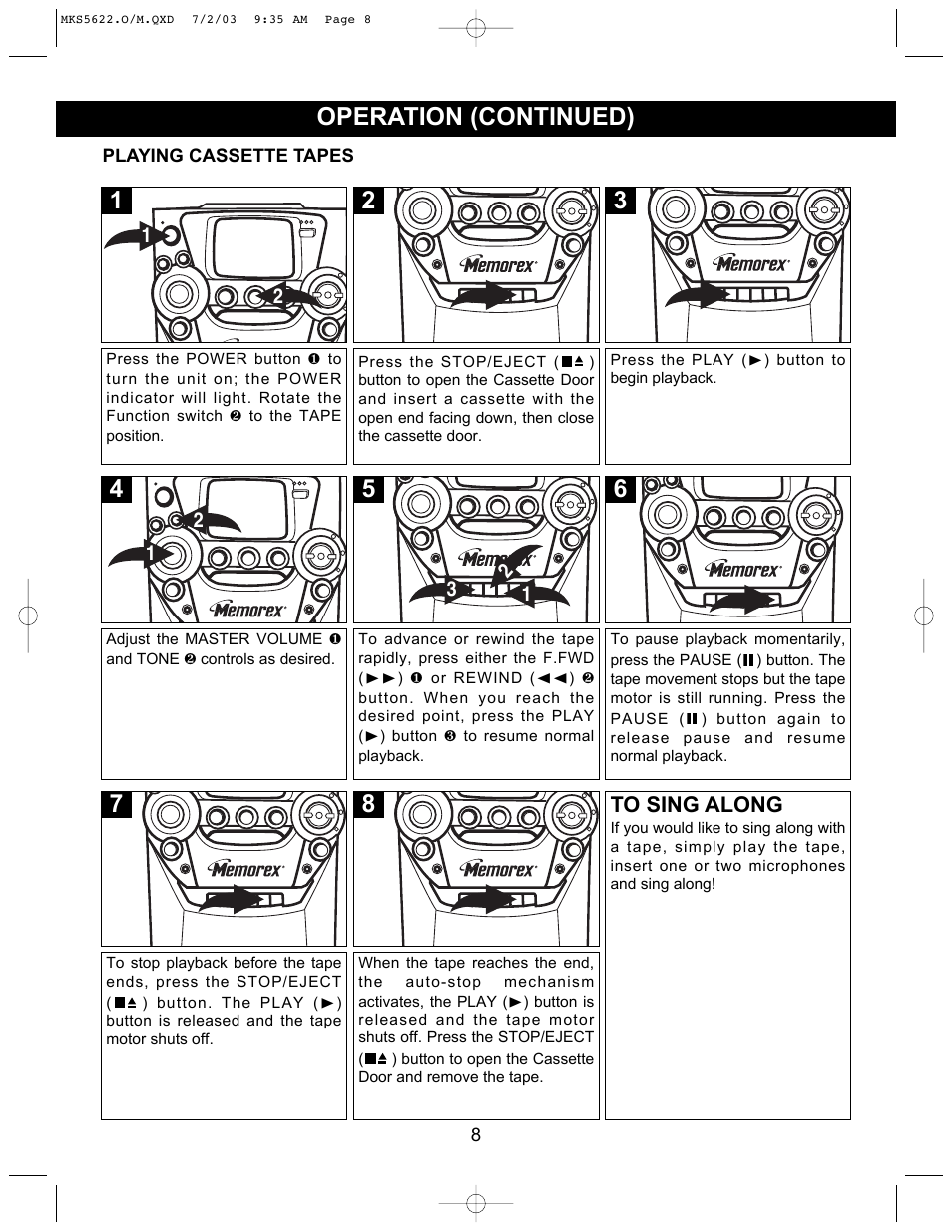 Operation (continued) | Memorex MKS5622 User Manual | Page 9 / 21