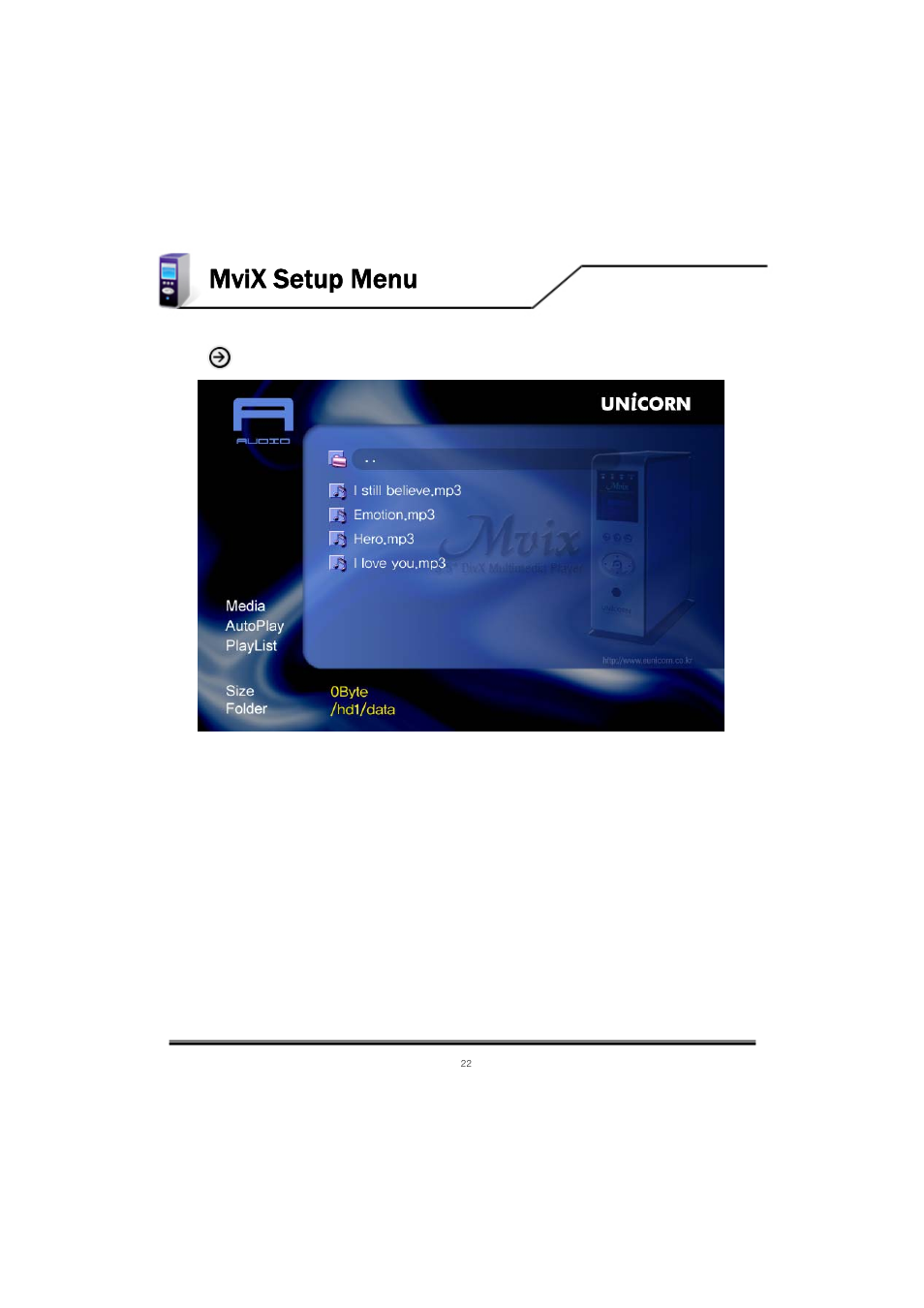 Mvix setup menu | Mvix MV-5000U User Manual | Page 22 / 37