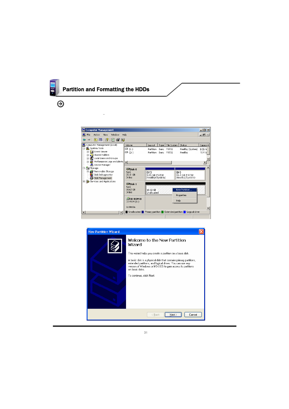 Partition and formatting the hdds | Mvix MV-5000U User Manual | Page 31 / 37