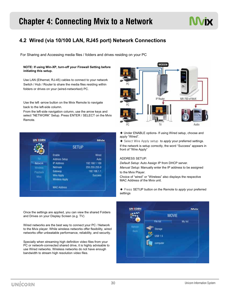 Chapter 4: connecting mvix to a network | Mvix MX-760HD User Manual | Page 31 / 102