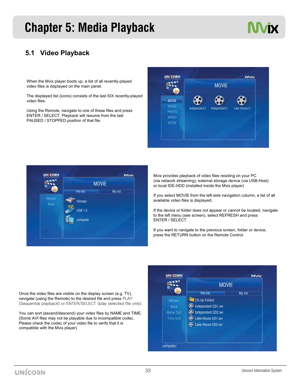 Chapter 5: media playback, 1 video playback | Mvix MX-760HD User Manual | Page 34 / 102