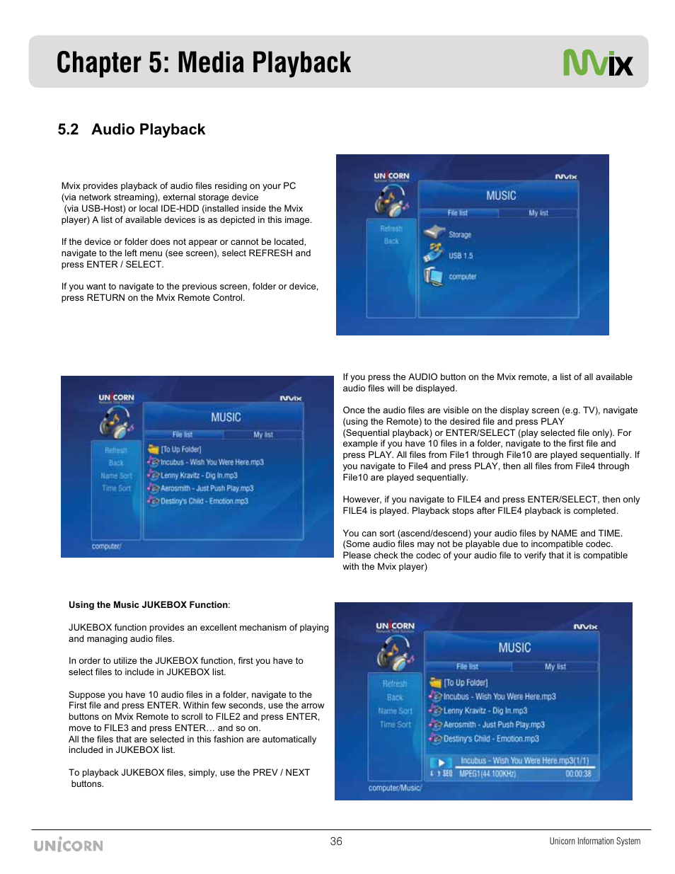 Chapter 5: media playback, 2 audio playback | Mvix MX-760HD User Manual | Page 37 / 102