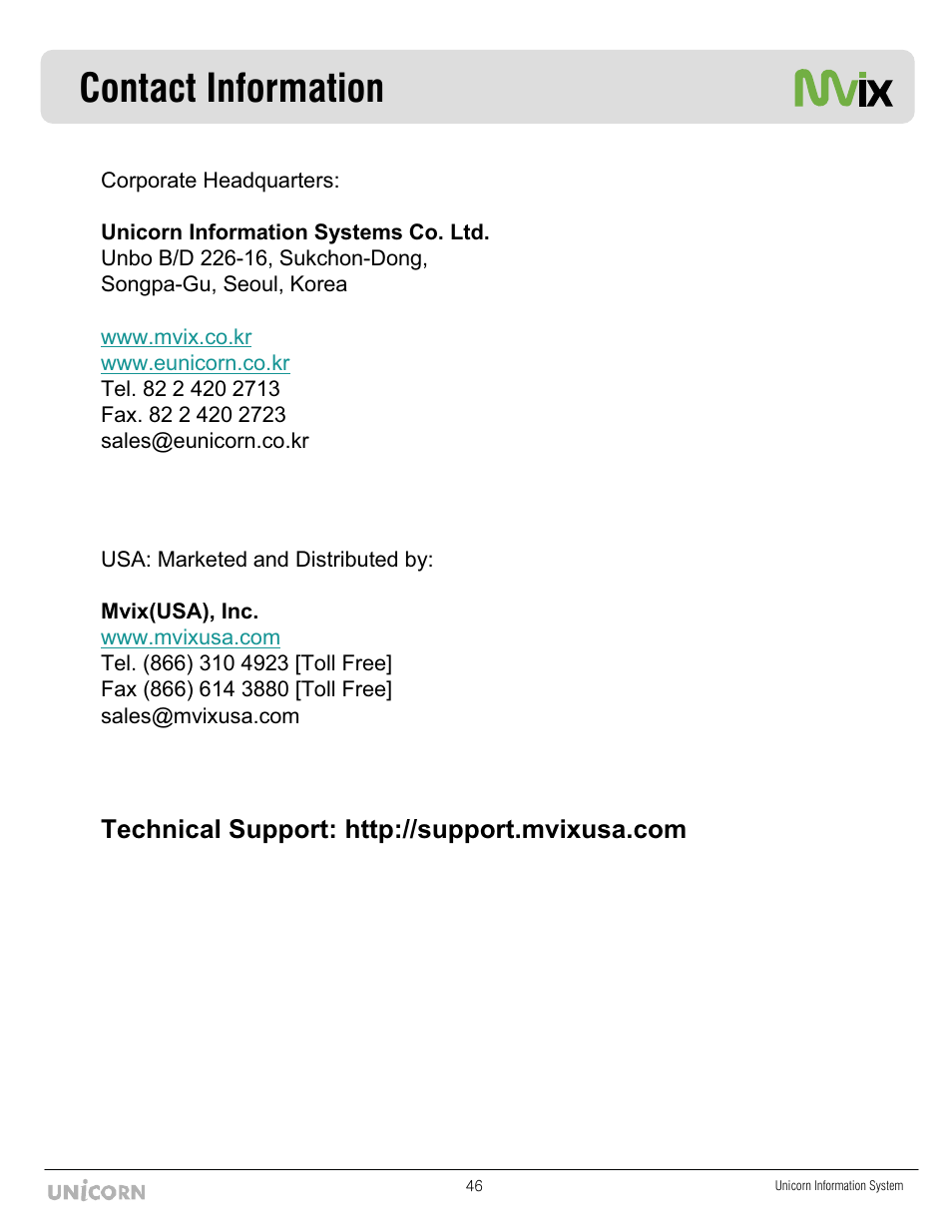 Contact information | Mvix MX-760HD User Manual | Page 47 / 102