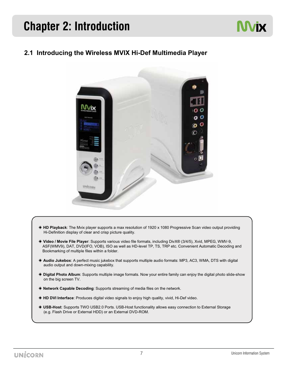 Chapter 2: introduction | Mvix MX-760HD User Manual | Page 8 / 102