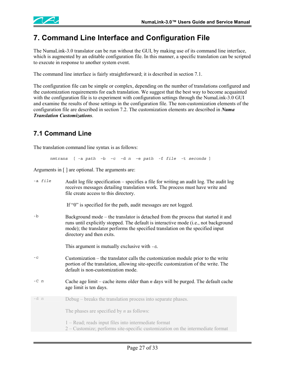 Command line interface and configuration file, 1 command line | Me Inc NumaLink-3.0 User Manual | Page 28 / 33