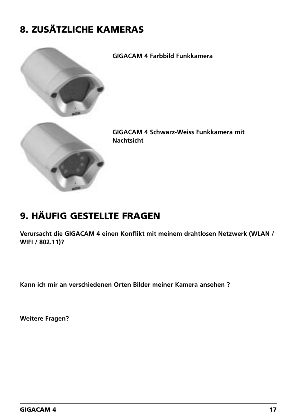 Zusätzliche kameras, Häufig gestellte fragen | Marmitek GIGACAM 4 User Manual | Page 17 / 36