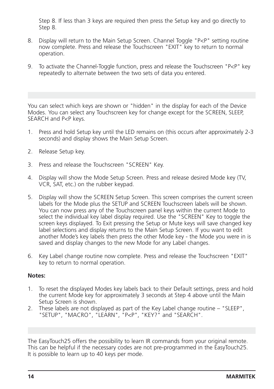 10 setting key labels, 11 code learning | Marmitek 25 User Manual | Page 14 / 68