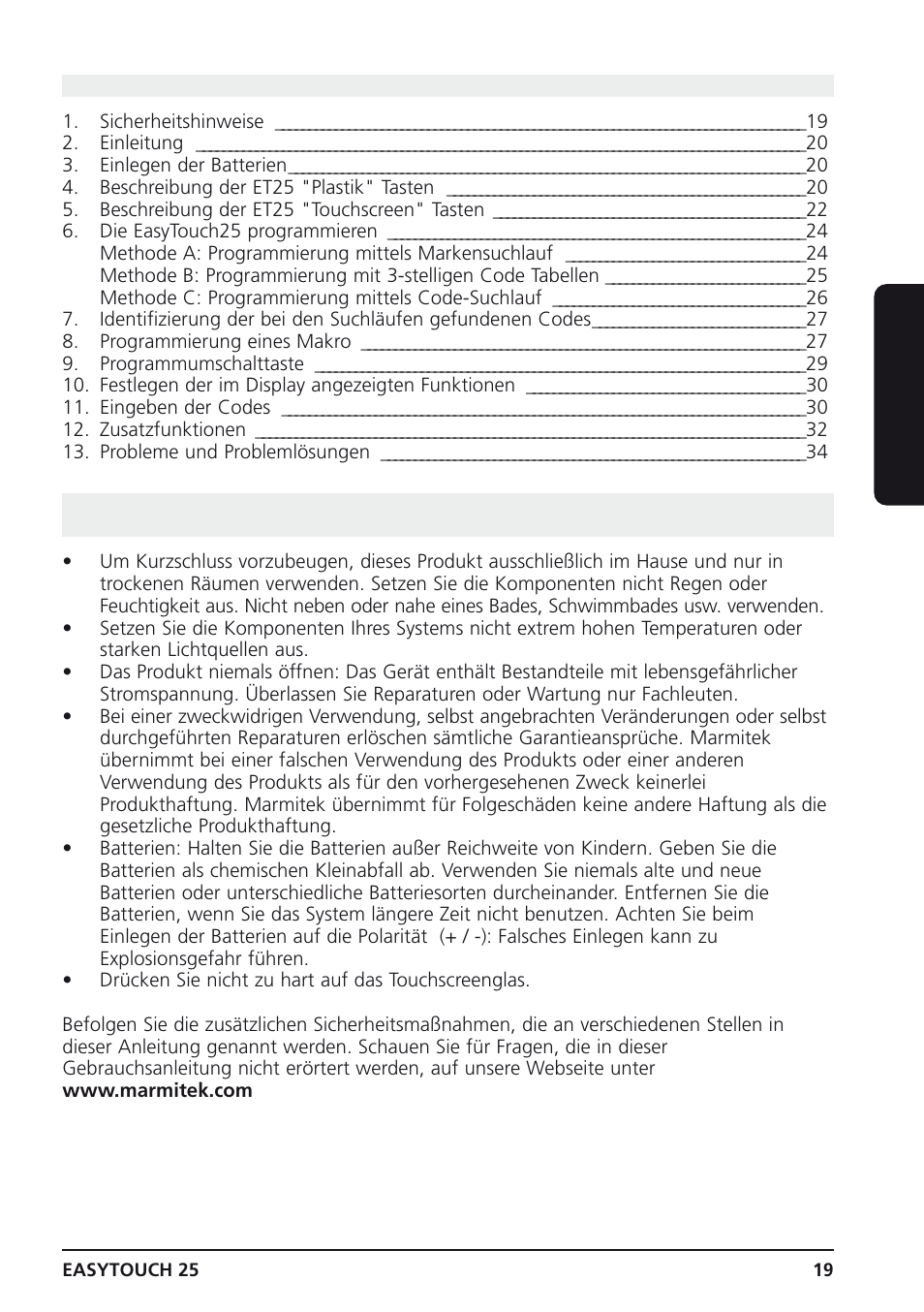 Inhalt, 1 allgemeine sicherheitshinweise, Deutsch | Marmitek 25 User Manual | Page 19 / 68