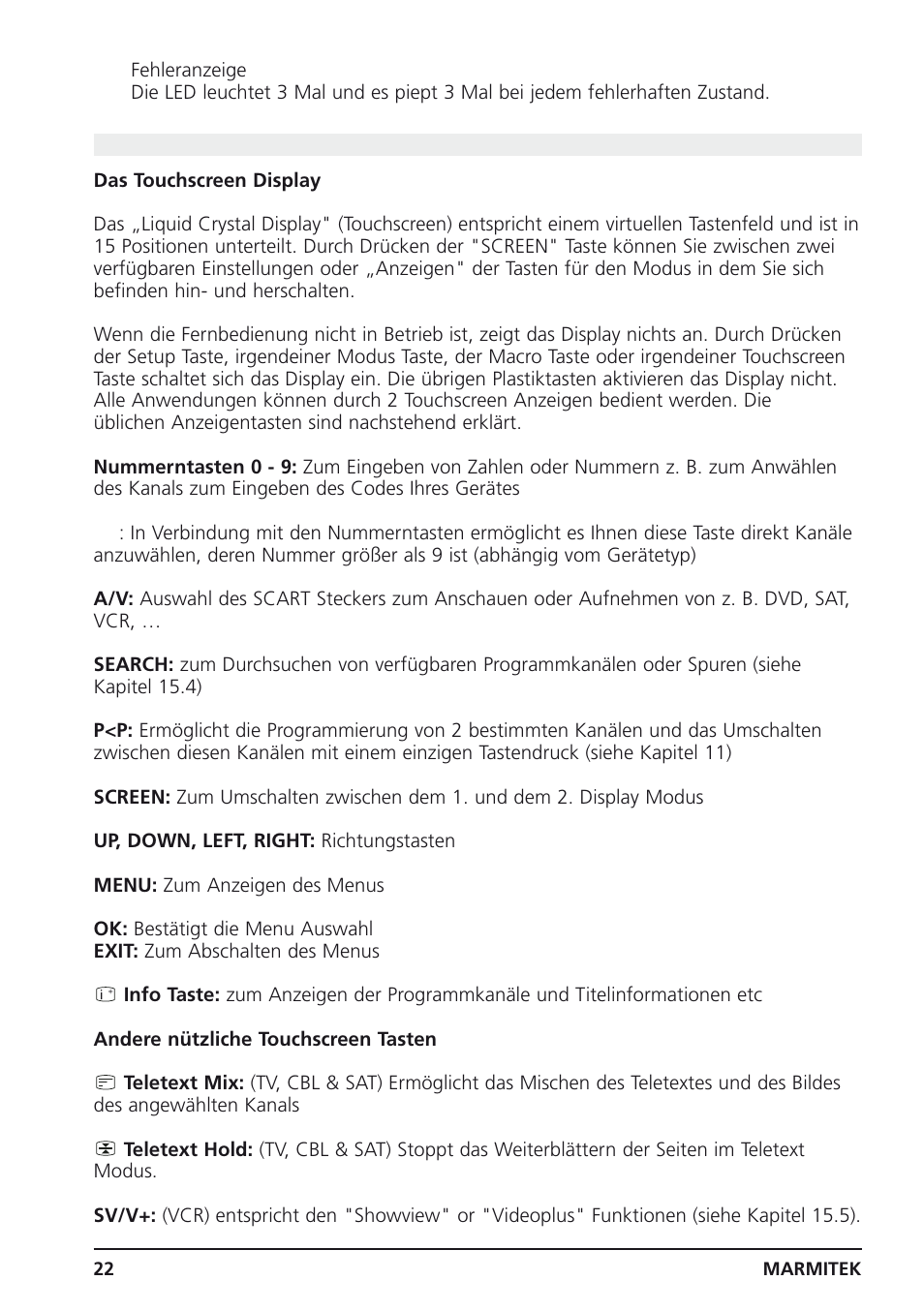 5 beschreibung der et25 "touchscreen" tasten | Marmitek 25 User Manual | Page 22 / 68