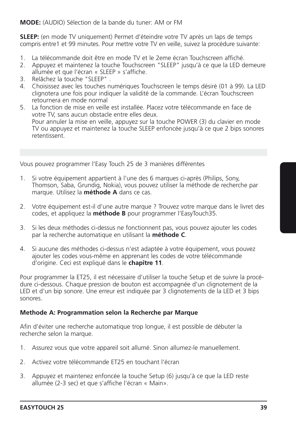 6 programmation de l’easytouch 25, Français | Marmitek 25 User Manual | Page 39 / 68
