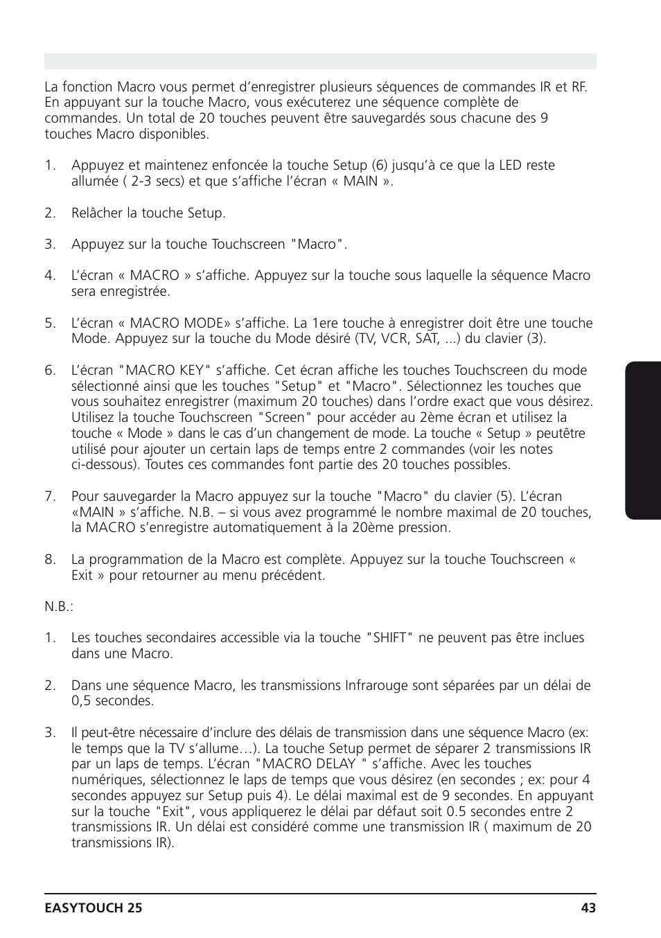 8 programmation d’une macro, Français | Marmitek 25 User Manual | Page 43 / 68