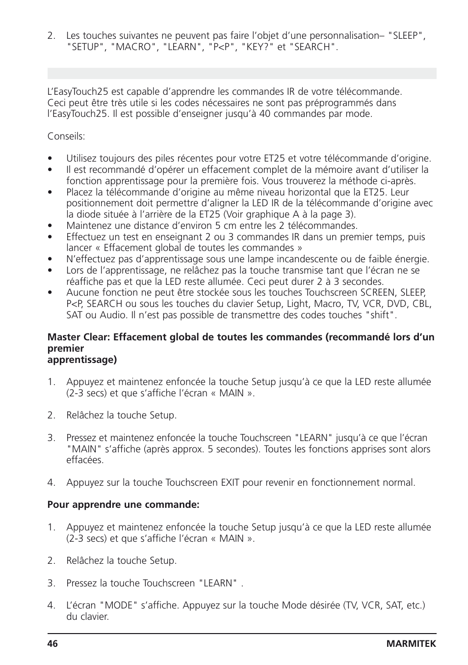 11 apprentissage d’une fonction | Marmitek 25 User Manual | Page 46 / 68