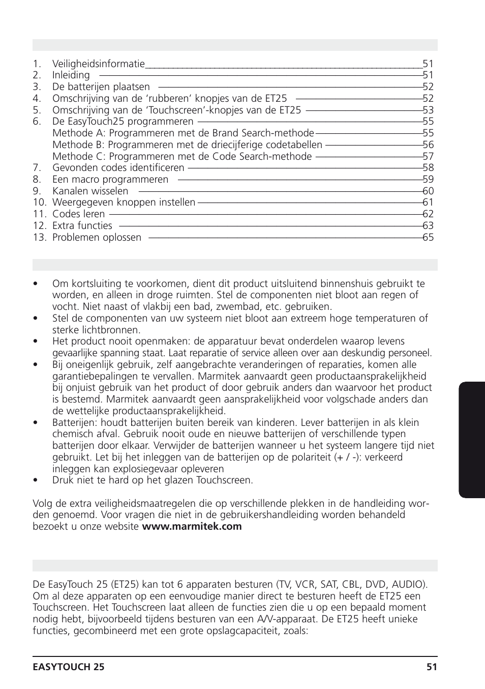 Inhoud, 1 veiligheidsinformatie, 2 inleiding | Nederlands | Marmitek 25 User Manual | Page 51 / 68