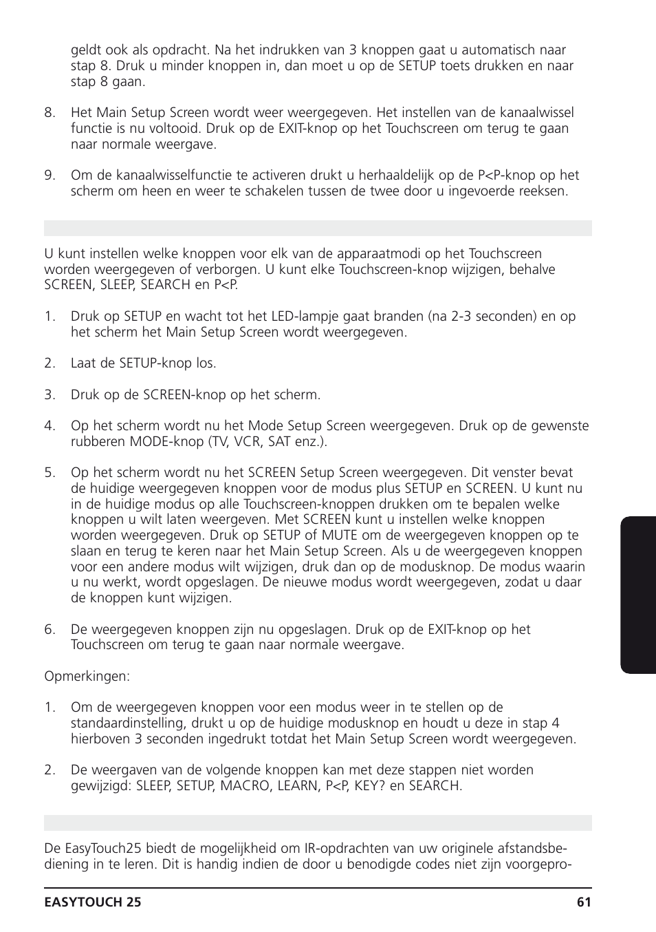 10 weergegeven knoppen instellen, 11 codes leren, Nederlands | Marmitek 25 User Manual | Page 61 / 68