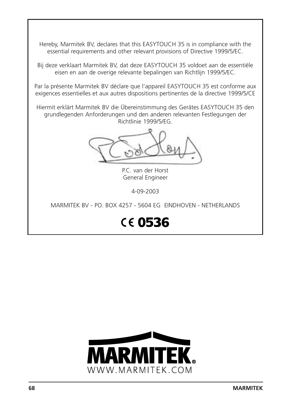 Declaration of conformity | Marmitek 25 User Manual | Page 68 / 68