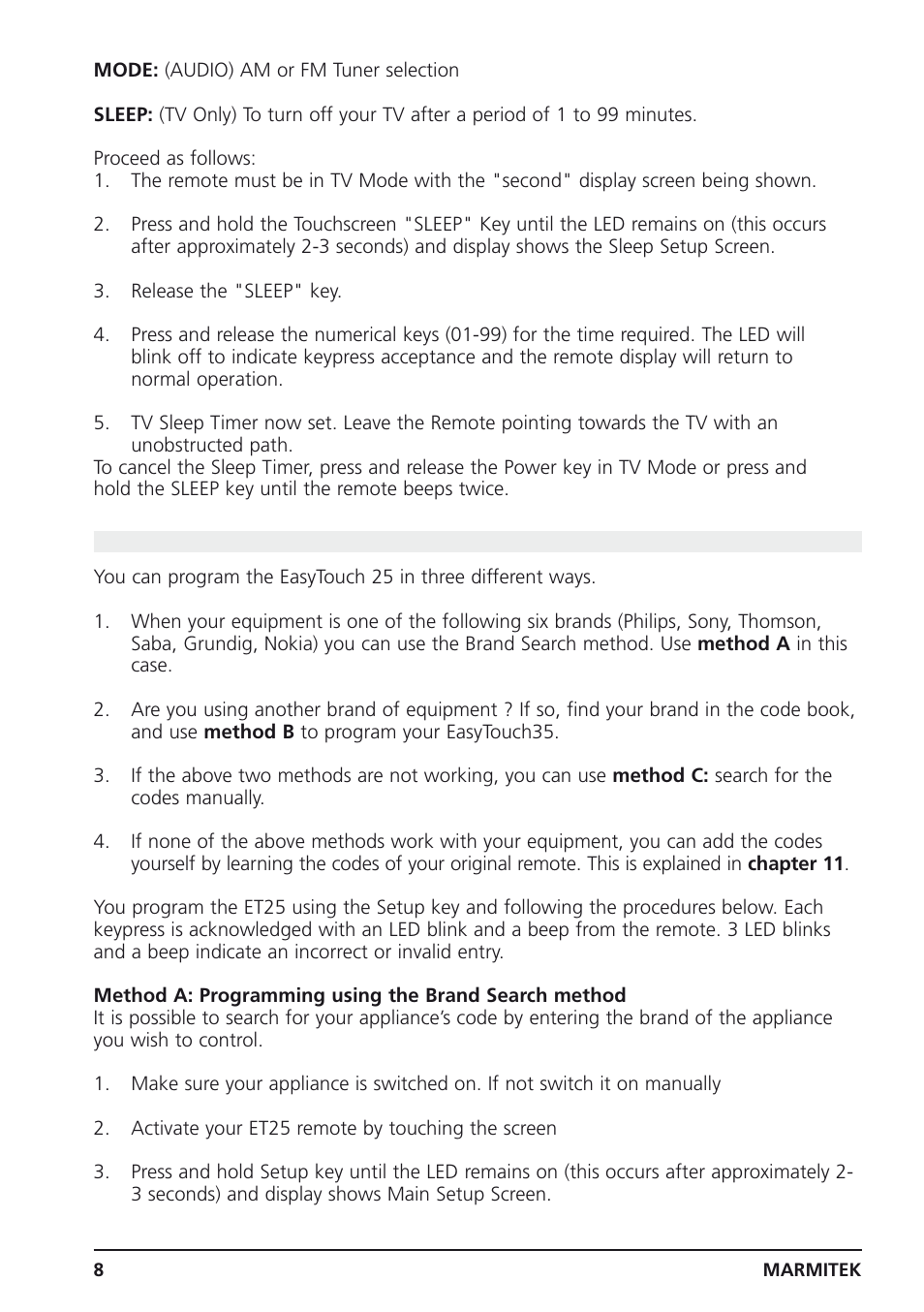 6 programming the easytouch25 | Marmitek 25 User Manual | Page 8 / 68