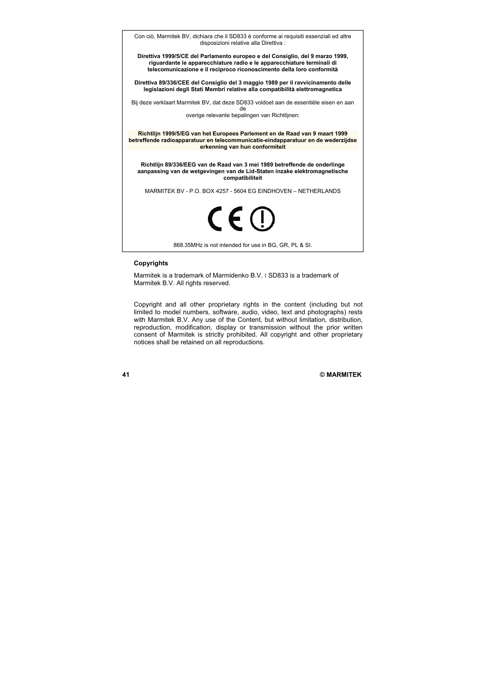 Marmitek SD833 User Manual | Page 42 / 44