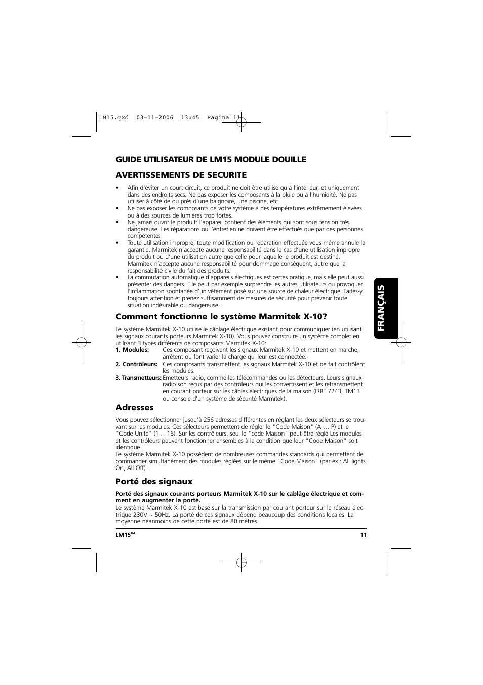 Guide utilisateur, Français | Marmitek LM15 User Manual | Page 11 / 28