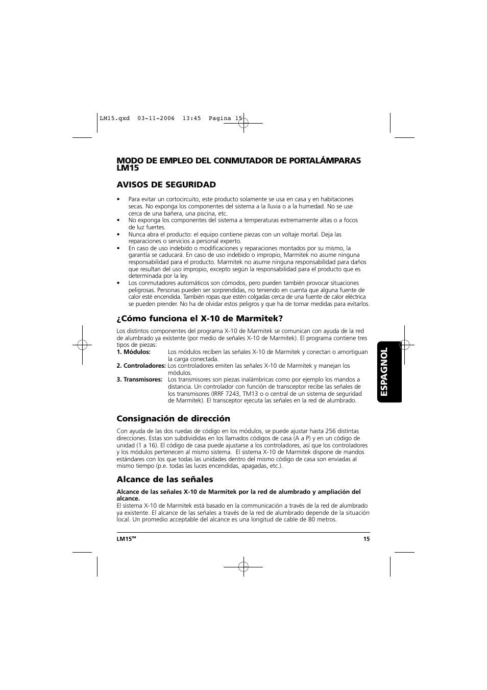 Modo de empleo, Esp agnol | Marmitek LM15 User Manual | Page 15 / 28