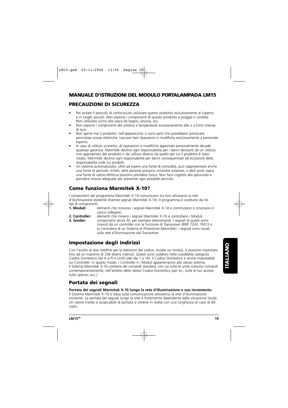Manuale d’istruzioni 19, It aliano | Marmitek LM15 User Manual | Page 19 / 28