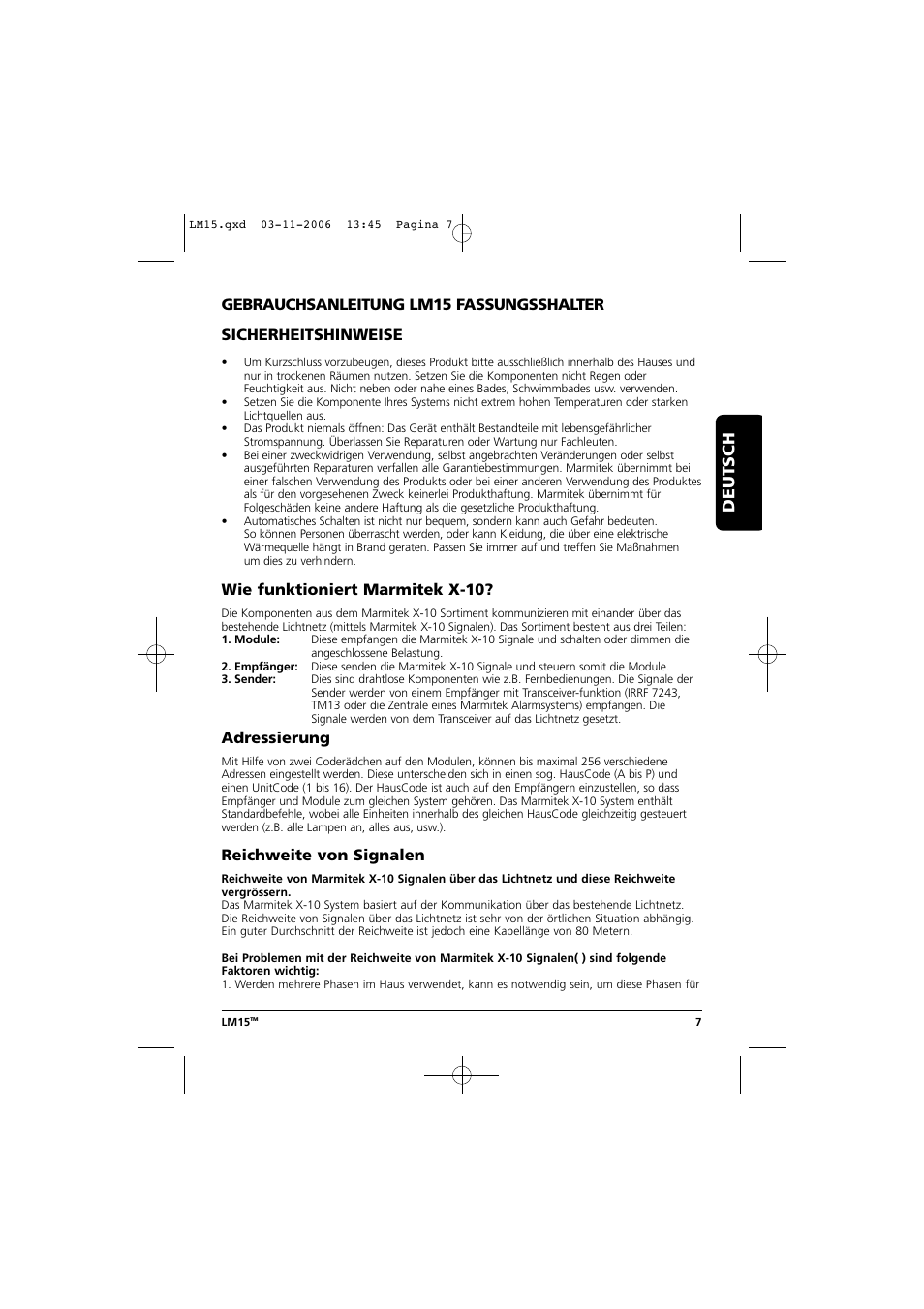 Gebrauchsanleitung, Deutsch | Marmitek LM15 User Manual | Page 7 / 28