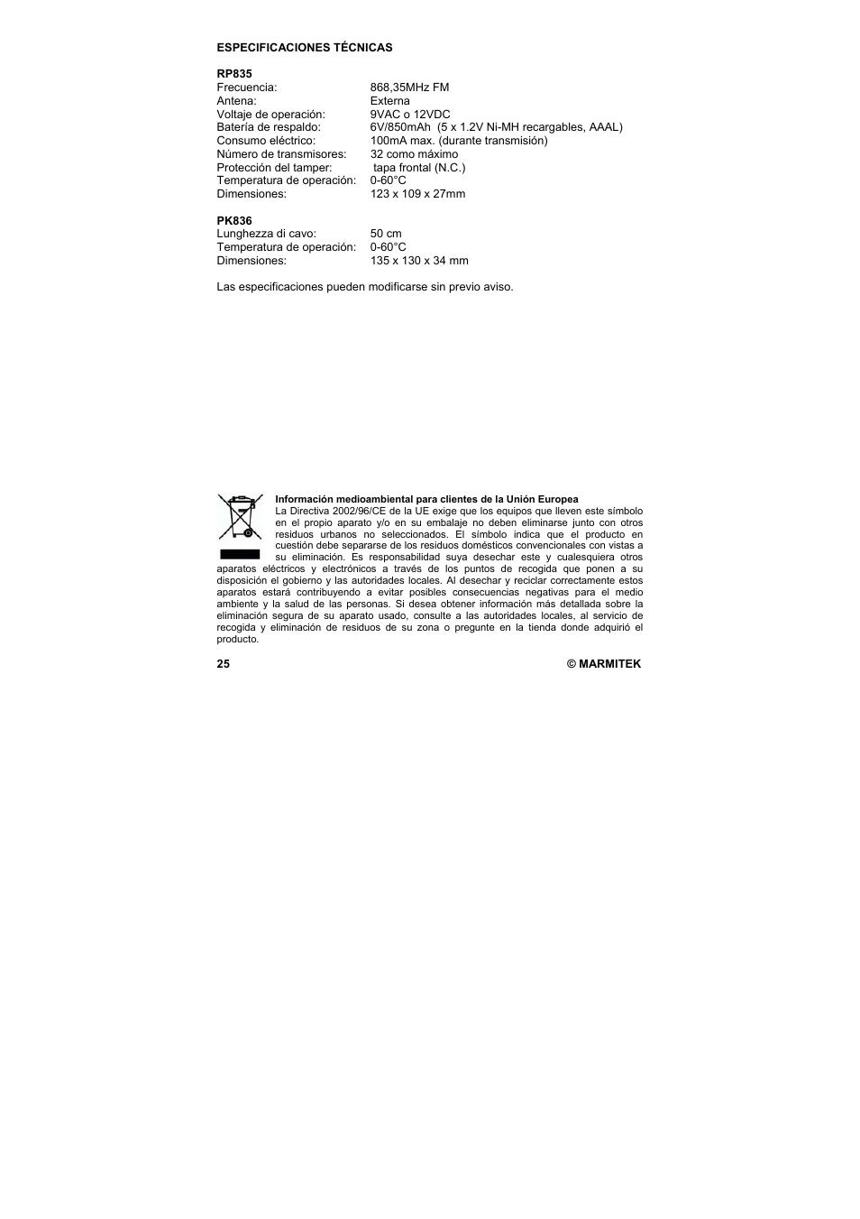 Marmitek PROGUARD800 Series RP835 User Manual | Page 25 / 40
