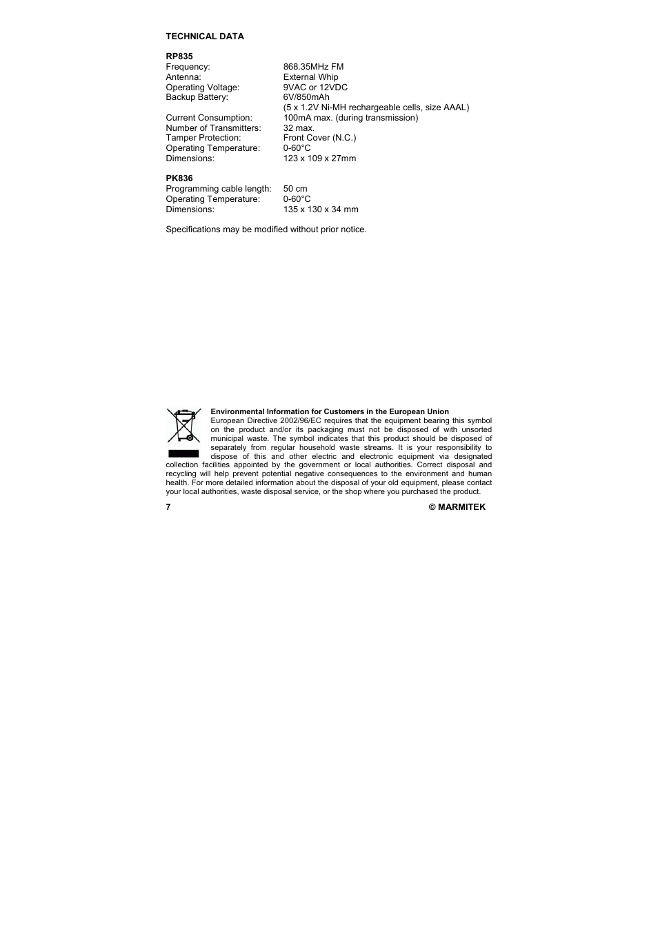 Marmitek PROGUARD800 Series RP835 User Manual | Page 7 / 40