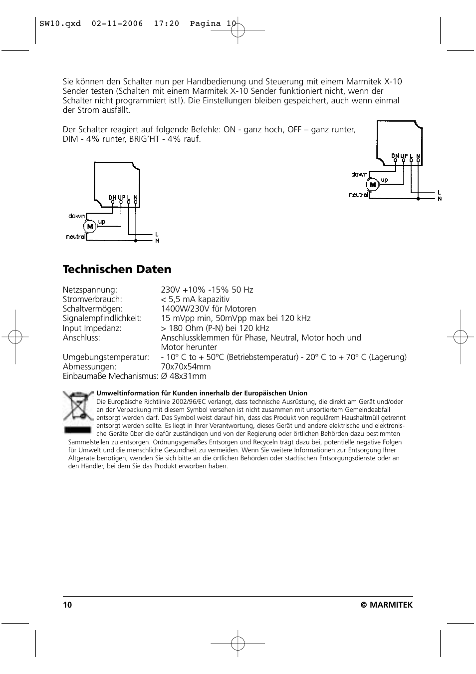 Technischen daten | Marmitek SW10 User Manual | Page 10 / 28