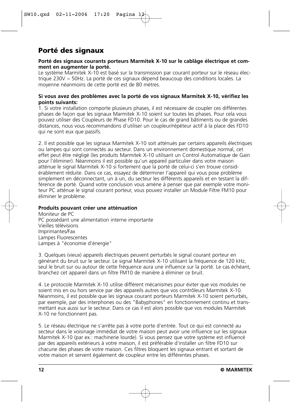 Porté des signaux | Marmitek SW10 User Manual | Page 12 / 28