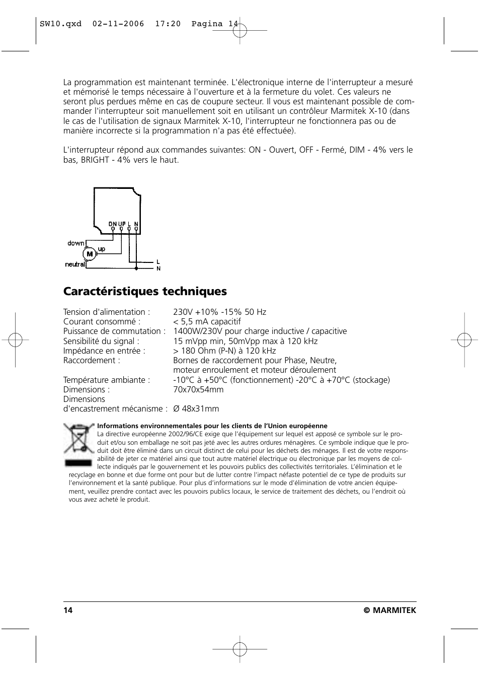Caractéristiques techniques | Marmitek SW10 User Manual | Page 14 / 28