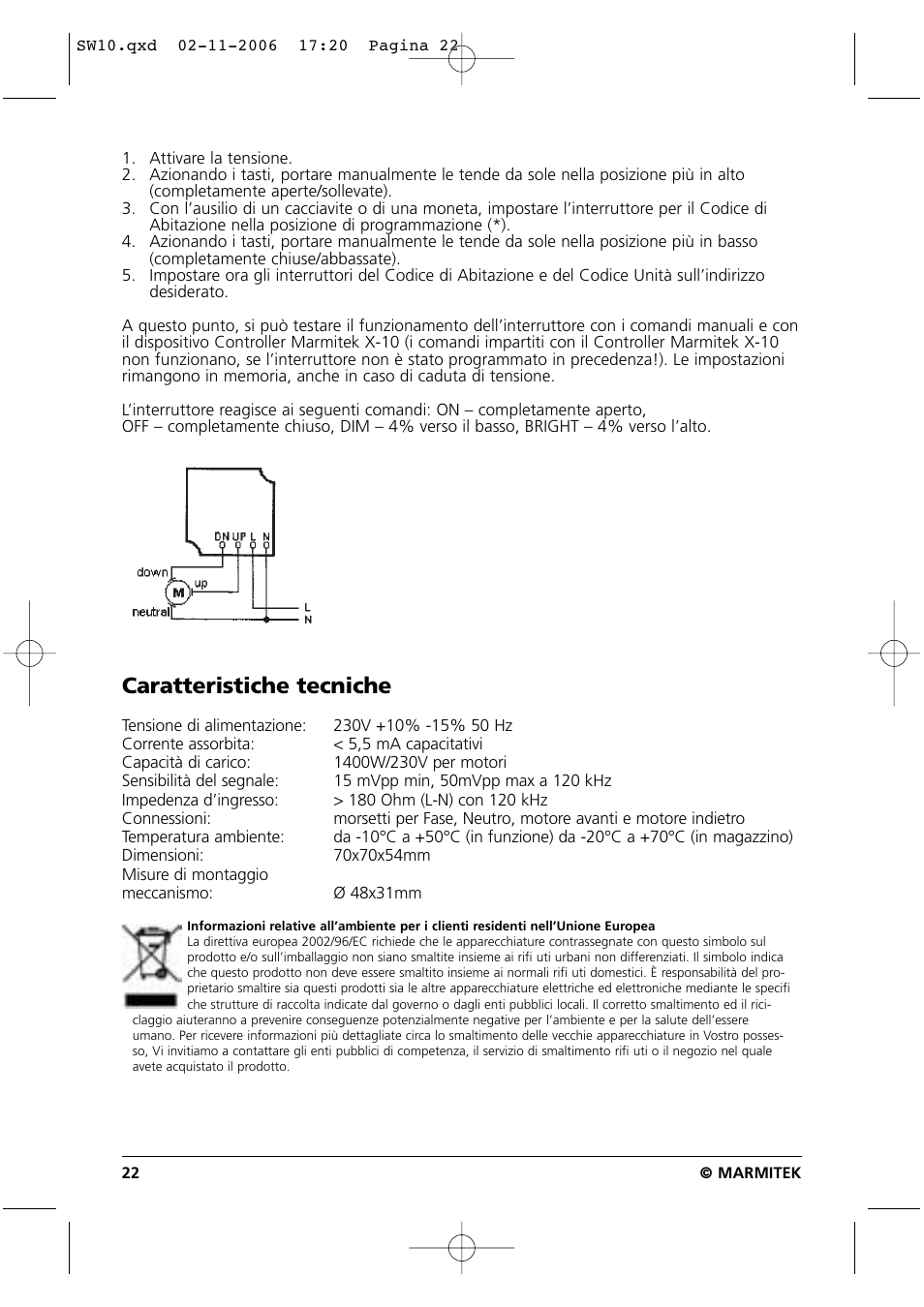 Caratteristiche tecniche | Marmitek SW10 User Manual | Page 22 / 28