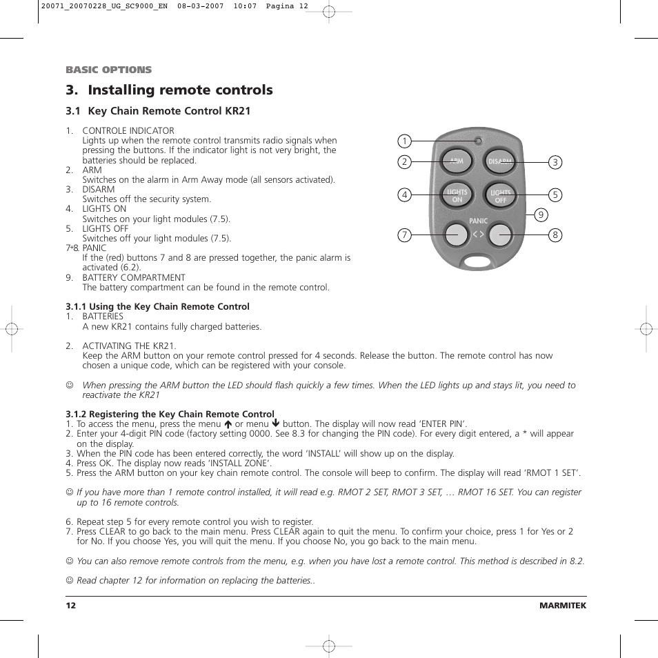 Installing remote controls | Marmitek TOTALGUARD User Manual | Page 12 / 40
