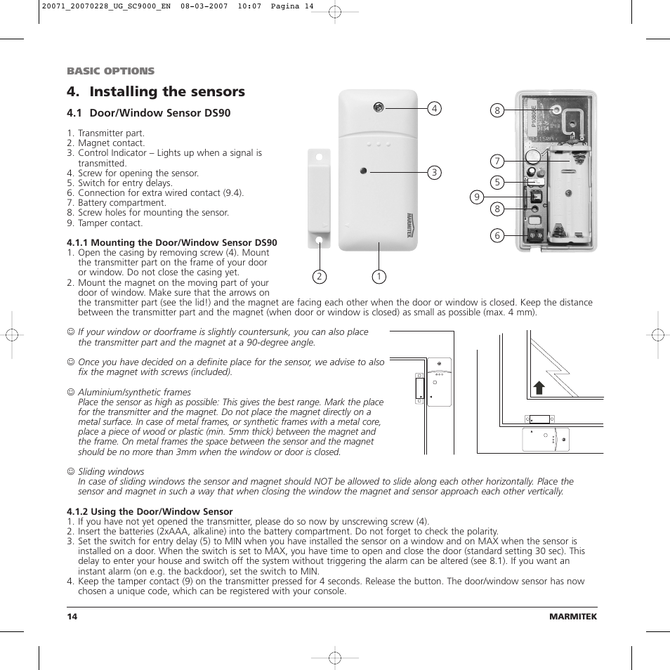 Installing the sensors | Marmitek TOTALGUARD User Manual | Page 14 / 40