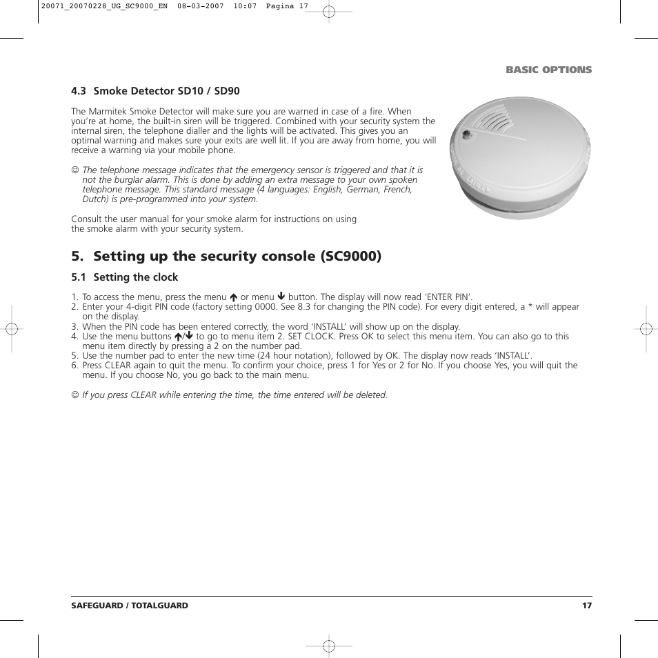 Setting up the security console (sc9000) | Marmitek TOTALGUARD User Manual | Page 17 / 40