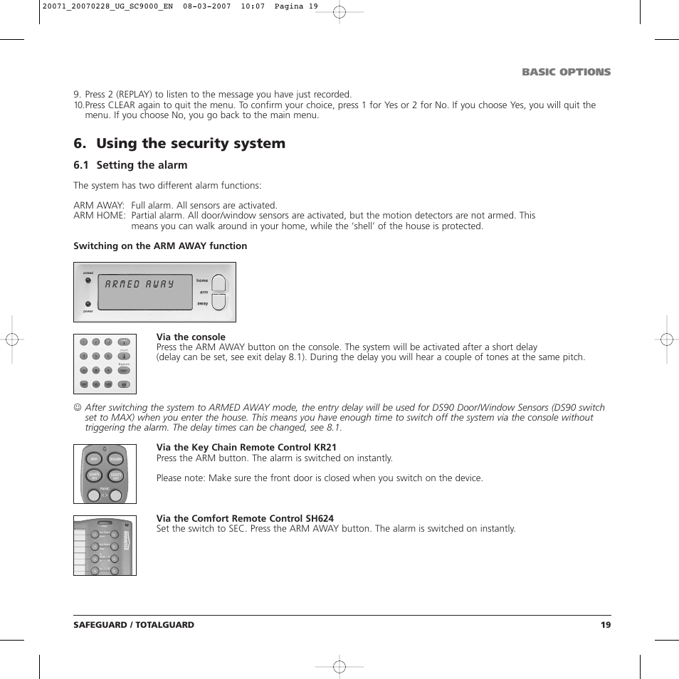 Using the security system | Marmitek TOTALGUARD User Manual | Page 19 / 40