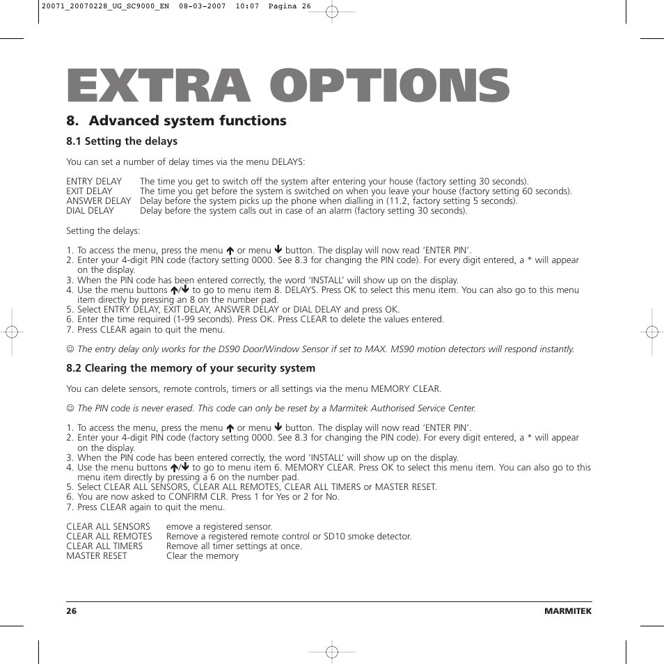 Extra options, Advanced system functions | Marmitek TOTALGUARD User Manual | Page 26 / 40