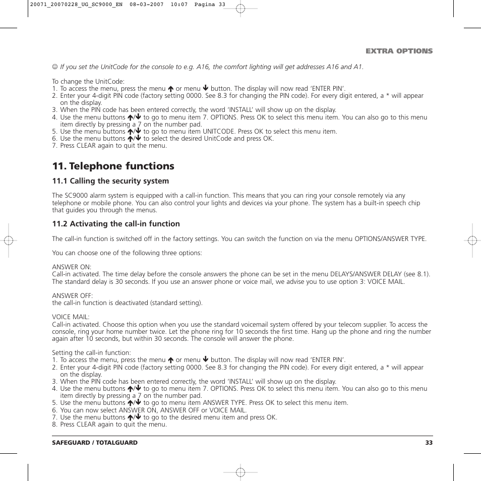 Telephone functions | Marmitek TOTALGUARD User Manual | Page 33 / 40