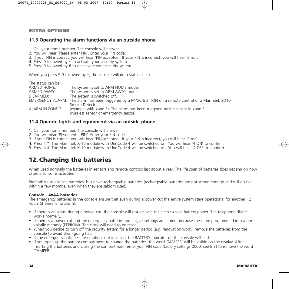 Changing the batteries | Marmitek TOTALGUARD User Manual | Page 34 / 40