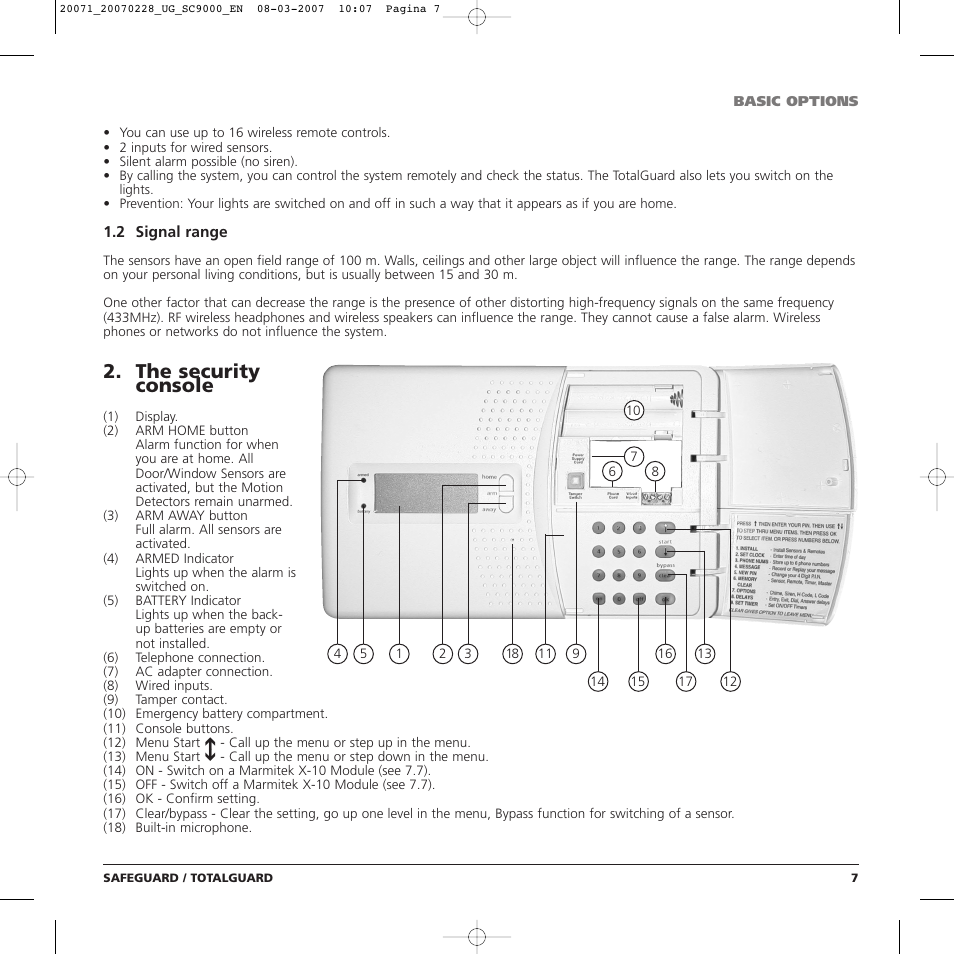 The security console | Marmitek TOTALGUARD User Manual | Page 7 / 40