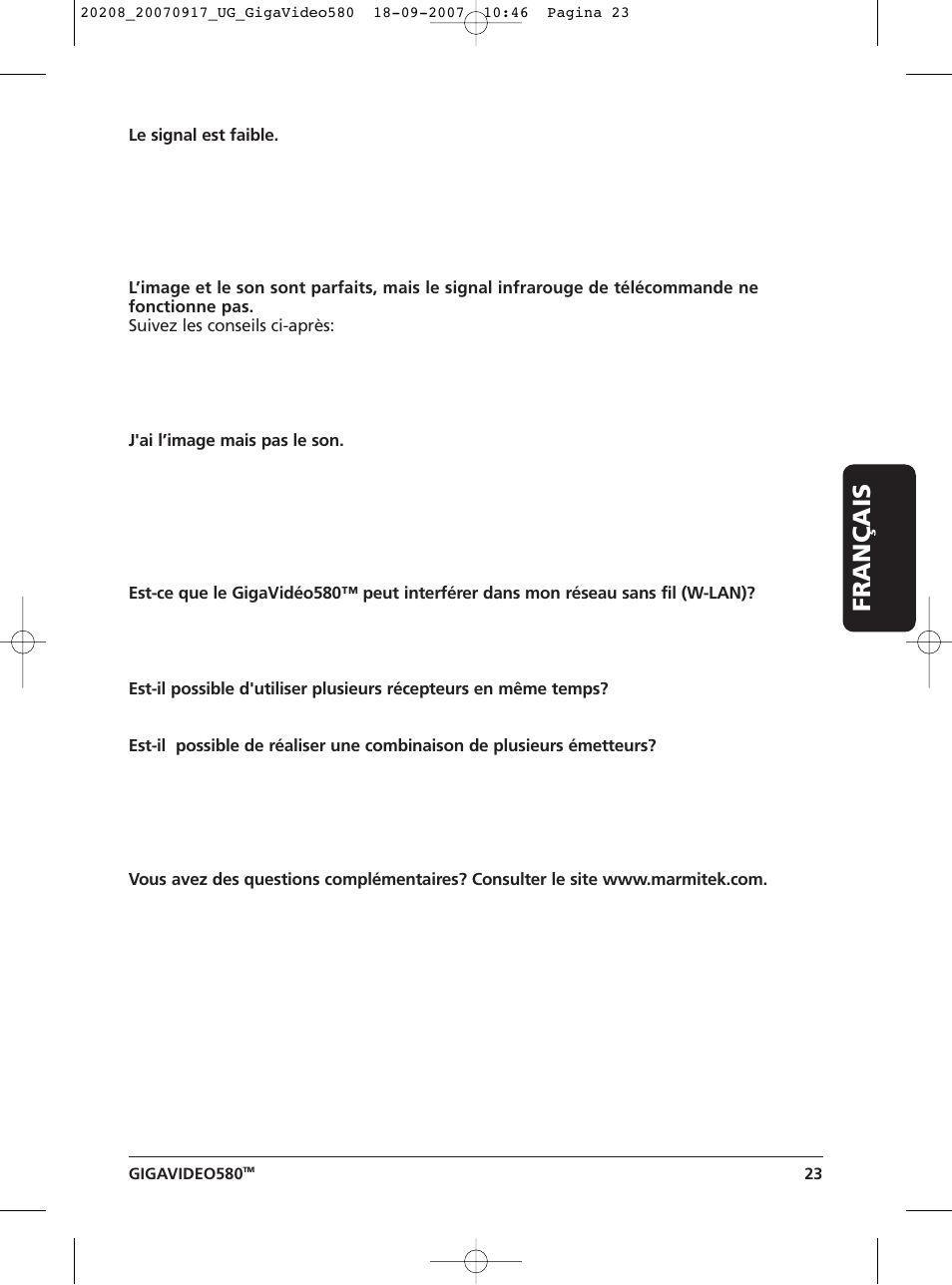 Français | Marmitek 580 User Manual | Page 23 / 52