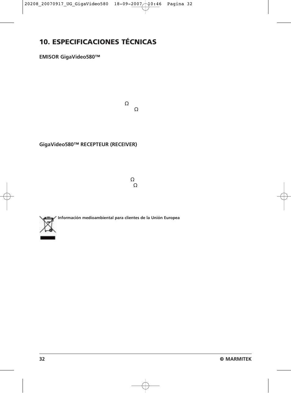 Especificaciones técnicas | Marmitek 580 User Manual | Page 32 / 52