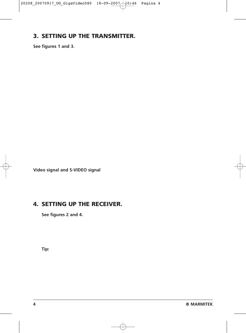 Setting up the transmitter, Setting up the receiver | Marmitek 580 User Manual | Page 4 / 52